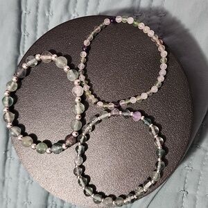 Handmade Fluorite And Sterling Silver Beaded Bracelet Set